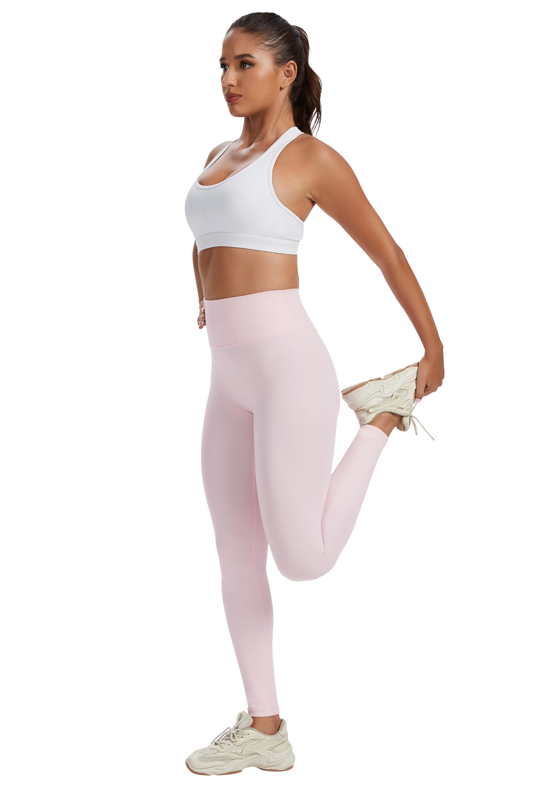 VIMPEP Women’s Buttery Soft High Waisted 25” Inseam Leggings No Front Seam Yoga Pants Tummy Control, for Workout Lounge YJ03 Light Pink M