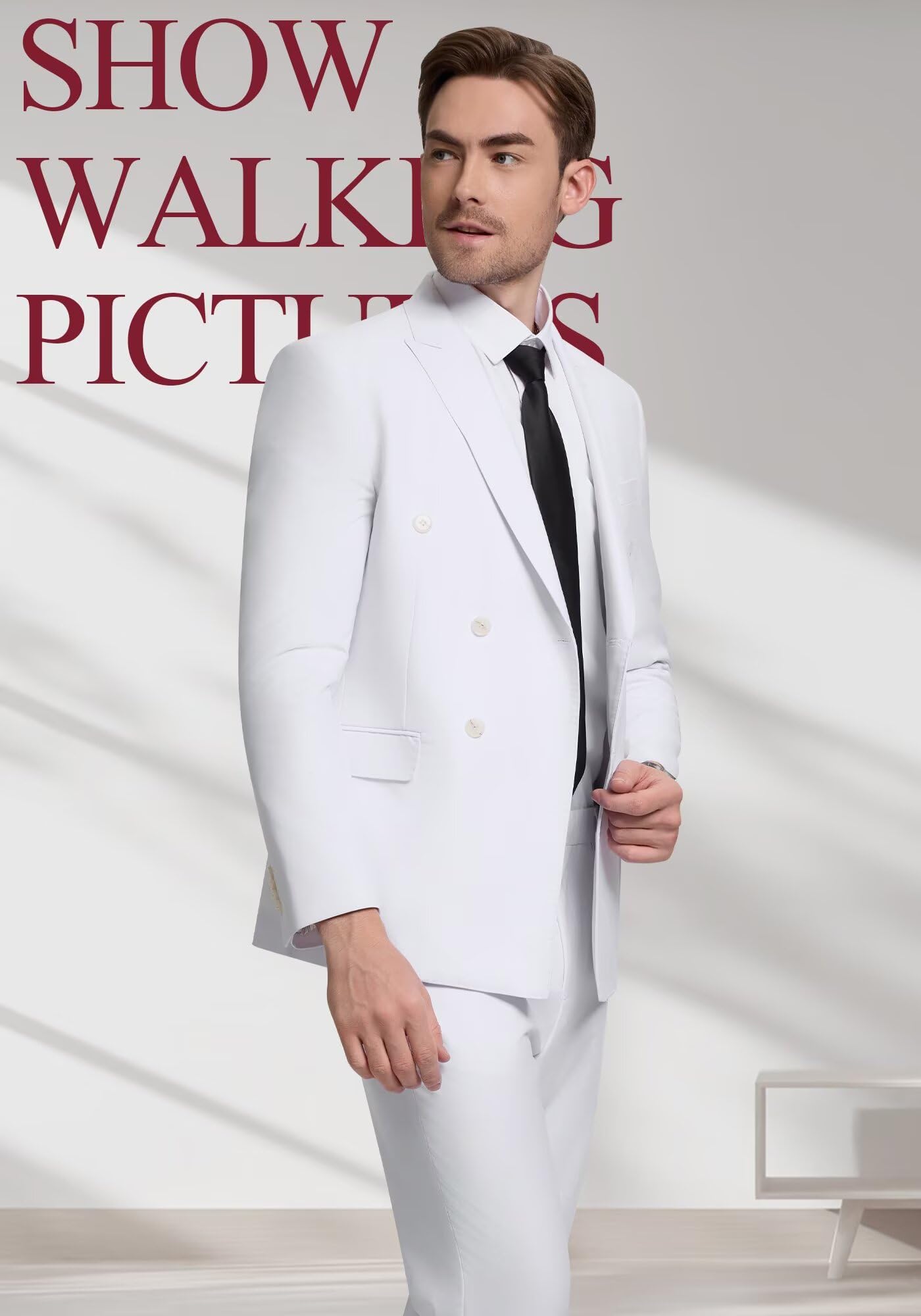 Double Breasted Suit Mens Slim Fit 2 Piece Mens Suit Blazer Dress Pants Set Formal Easter White Suit Men Prom Tuxedo Men M