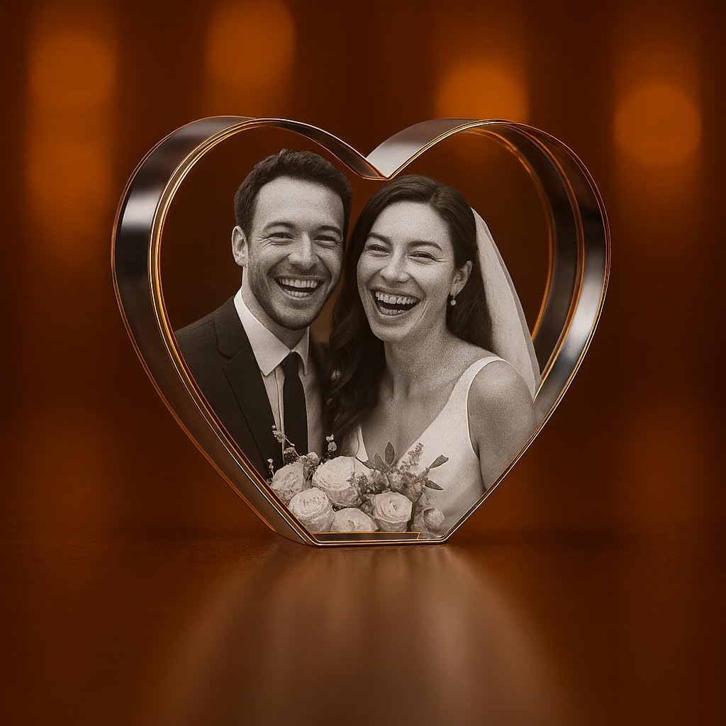 Personalized 3D Crystal Heart with Photo – Custom Laser Engraved Picture in Glass – Memorial, Wedding, Anniversary or Birthday Gift for Her, Him, or Pet – Size 4 x 3.5 x 2.5 inches