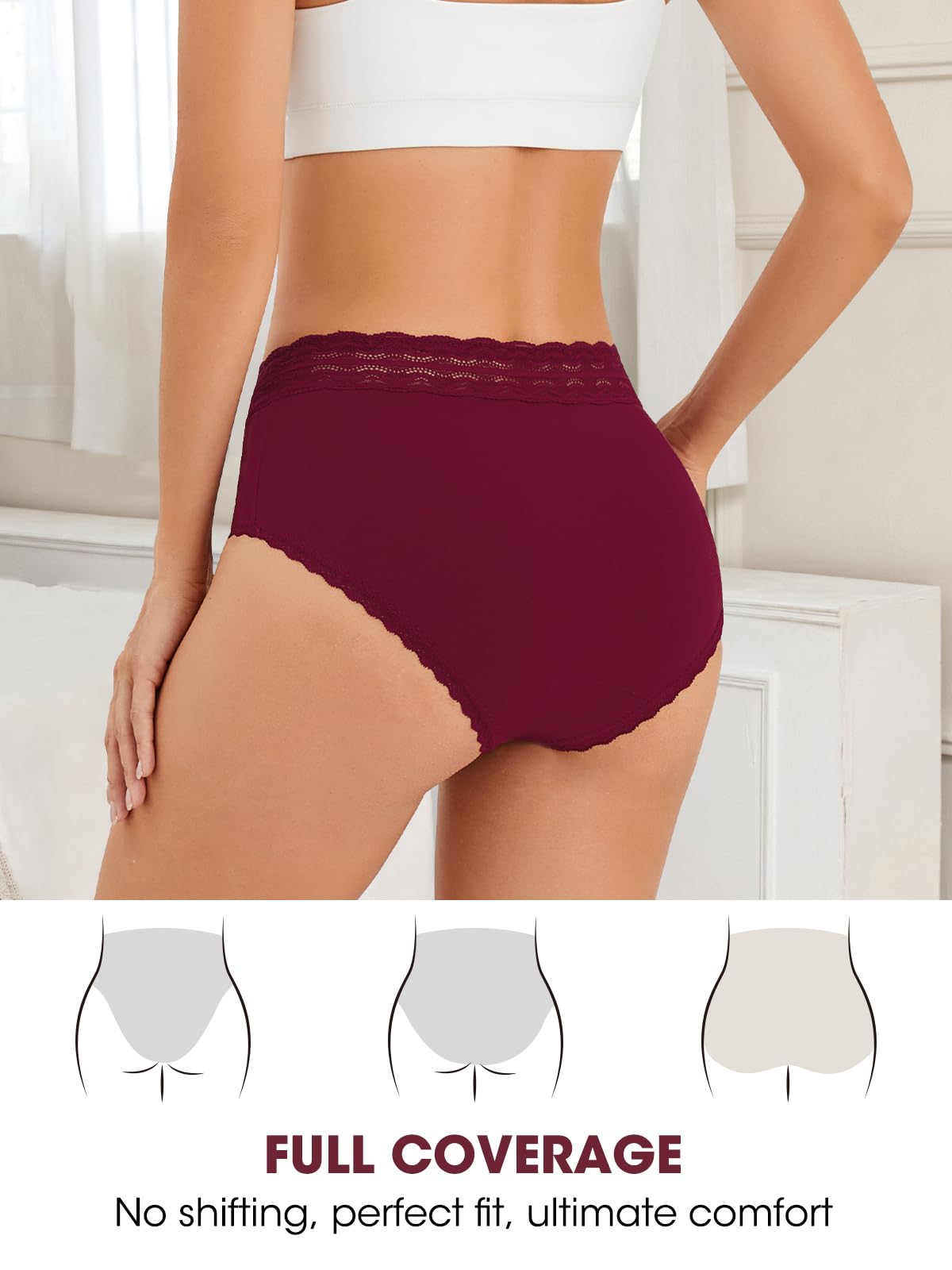 HOHOCHIN Cotton Underwear for Women High Waisted Panties Soft Lace Waistband Breathable Full Coverage Ladies Briefs 4 Pack (US, Alpha, 3X-Large, Regular, Regular, A-4 Pack-Multicolor)