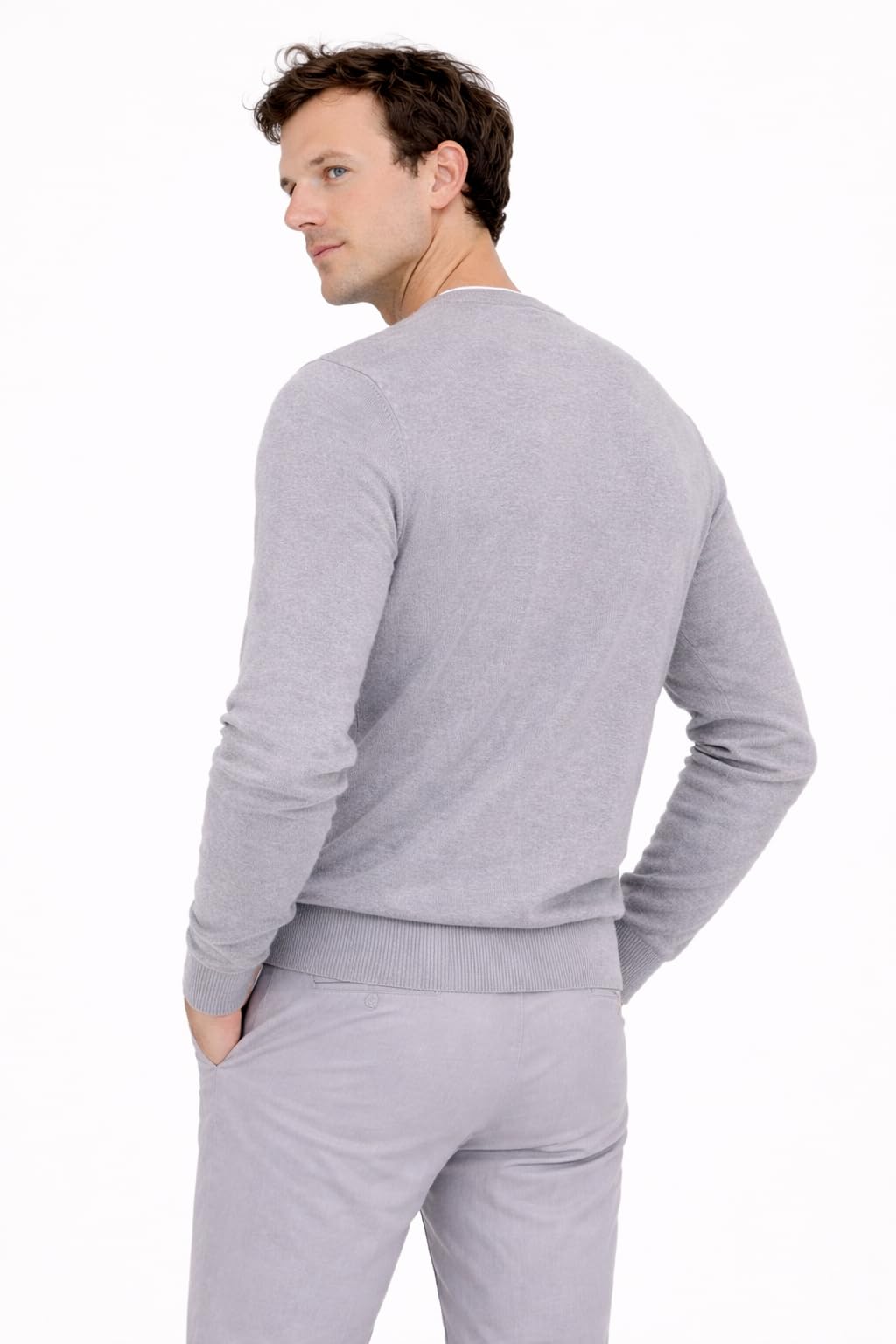 State Cashmere Men's Essential Crewneck Sweater 100% Pure Cashmere Classic Long Sleeve Pullover (Pale Charcoal, Large)