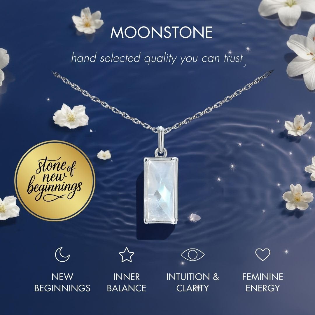 HOPE LOVE SHINE New Beginnings Rainbow Moonstone Sterling Silver Necklace for Women - Meaningful Jewelry Gifts for Her