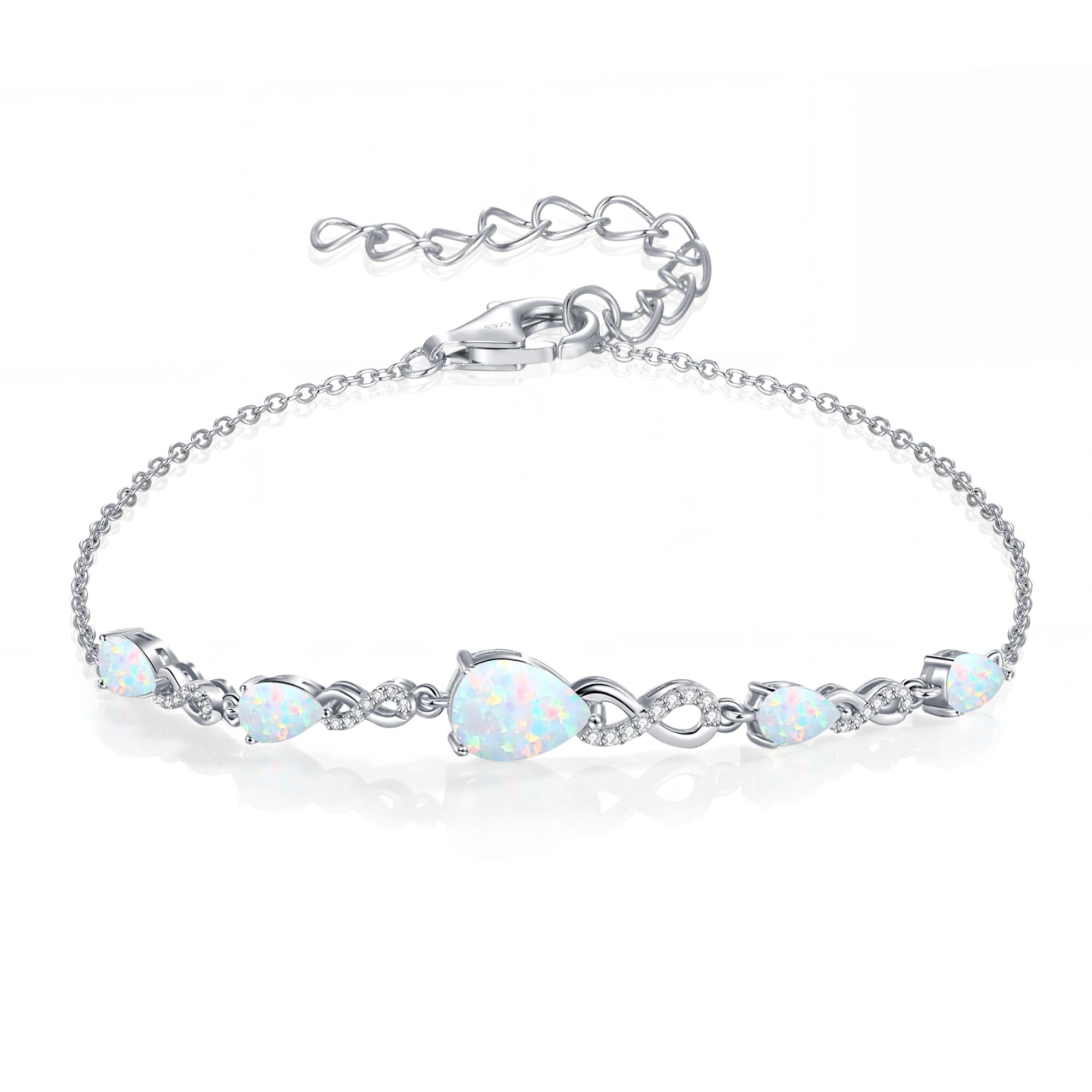 Mothers Day Gifts for Mom Birthstone Bracelets for Women,Teardrop Infinity Bracelet 925 Sterling Silver Women Charm Link Bracelet Adjustable,Valentines Day Gifts for Wife Anniversary Fine Jewelry Gifts for Mom Wife Girlfriend Her