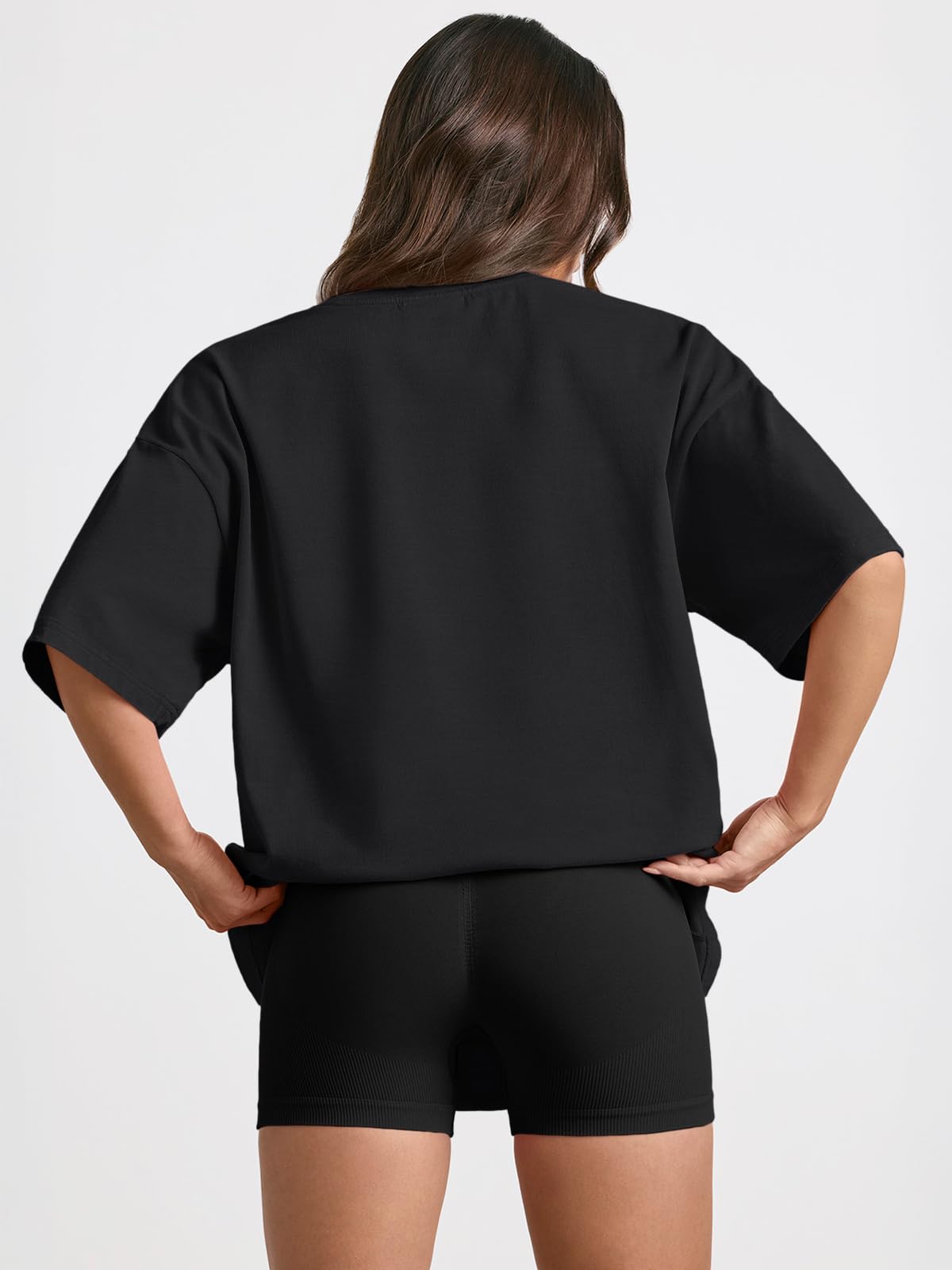 Trendy Queen Womens Oversized Sleep T Shirts Plus Size Capsule Wardrobe Tops Short Sleeves Fashion Workout Clothes 2026 Black M