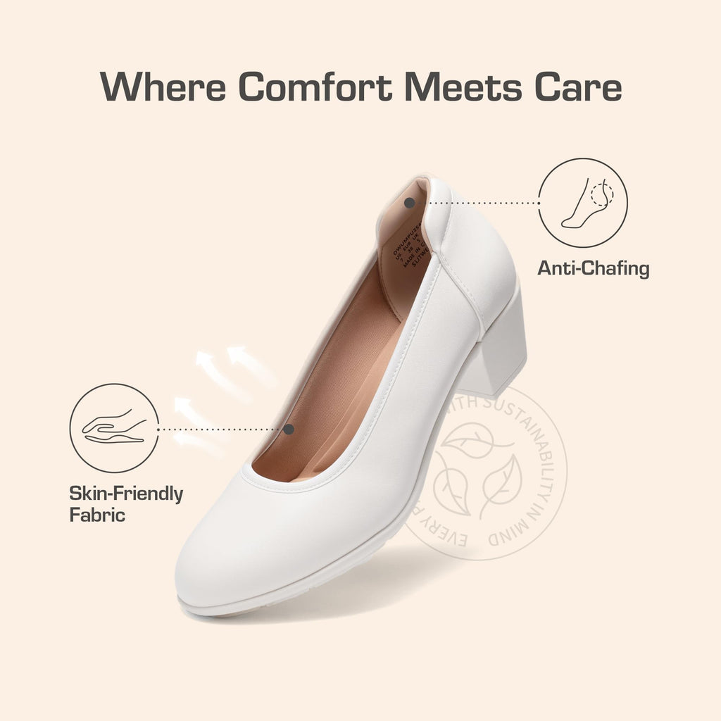 DREAM PAIRS Women's Low Chunky Heels Comfortable Block Work Pumps Closed Round Toe Dress Shoes for Office Business,Size 8,White,DWUMPU2547