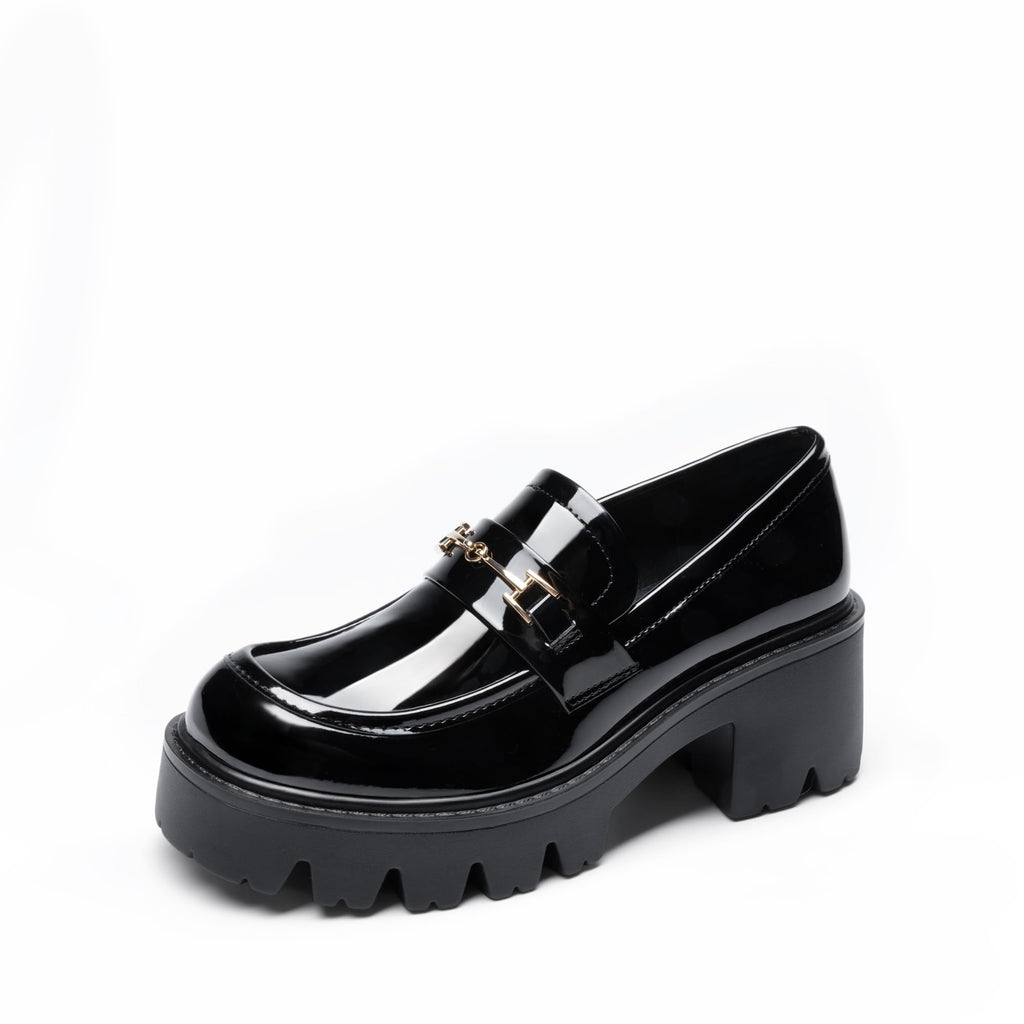 DREAM PAIRS Women Loafers Platform Chunky Heel Slip On Lug Sole Casual Dressy Office Business Shoes,Size 8.5,Black-Pat,DWUMLS2534