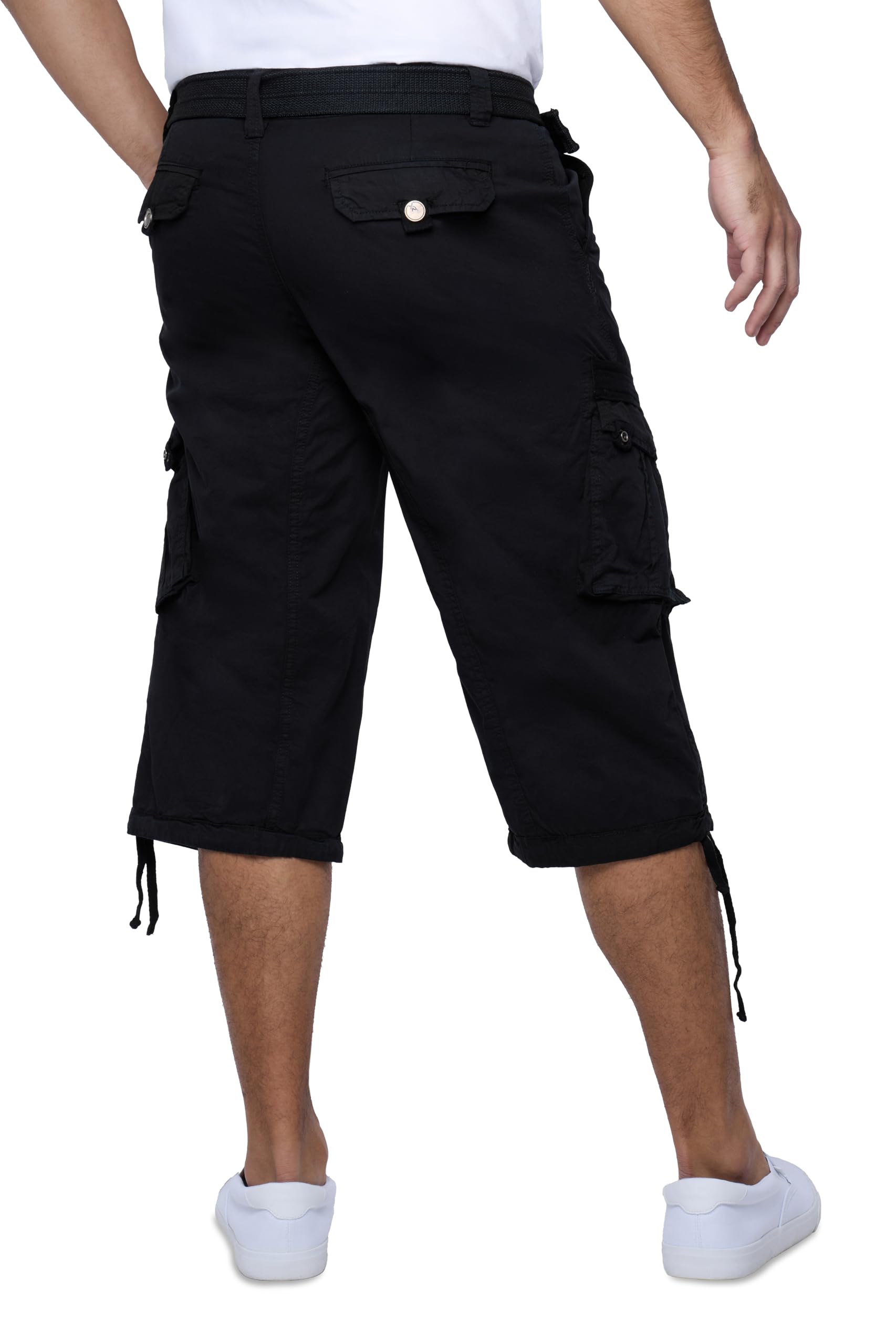 X RAY Men's Belted Long Cargo Shorts for Men, Below Knee Length Mens Cargo Shorts, 3/4 Pants (Big and Tall Shorts for Men) Black 54