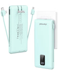 charmast Portable Charger with Built-in Cables and Plug, 10000mAh USB C Power Bank Fast Charging, External Battery Pack Slim, Travel Essentials Compatible with iPhones, Samsung Galaxy, iPad