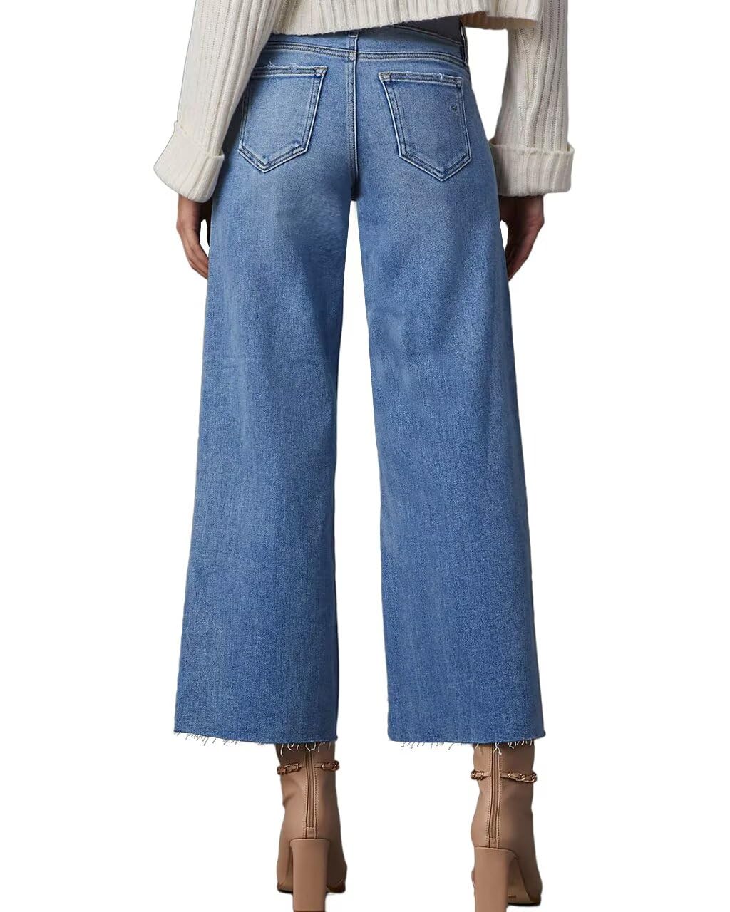 Allimy Womens High Waisted Capri Pants Wide Leg Pants Woman Cropped Jeans Baggy Barrel Jeans for Women Trendy Denim Blue Size 8