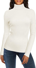 v28 Women Stretchable Turtleneck Knit Long Sleeve Slim Fit Sweater (M,White)