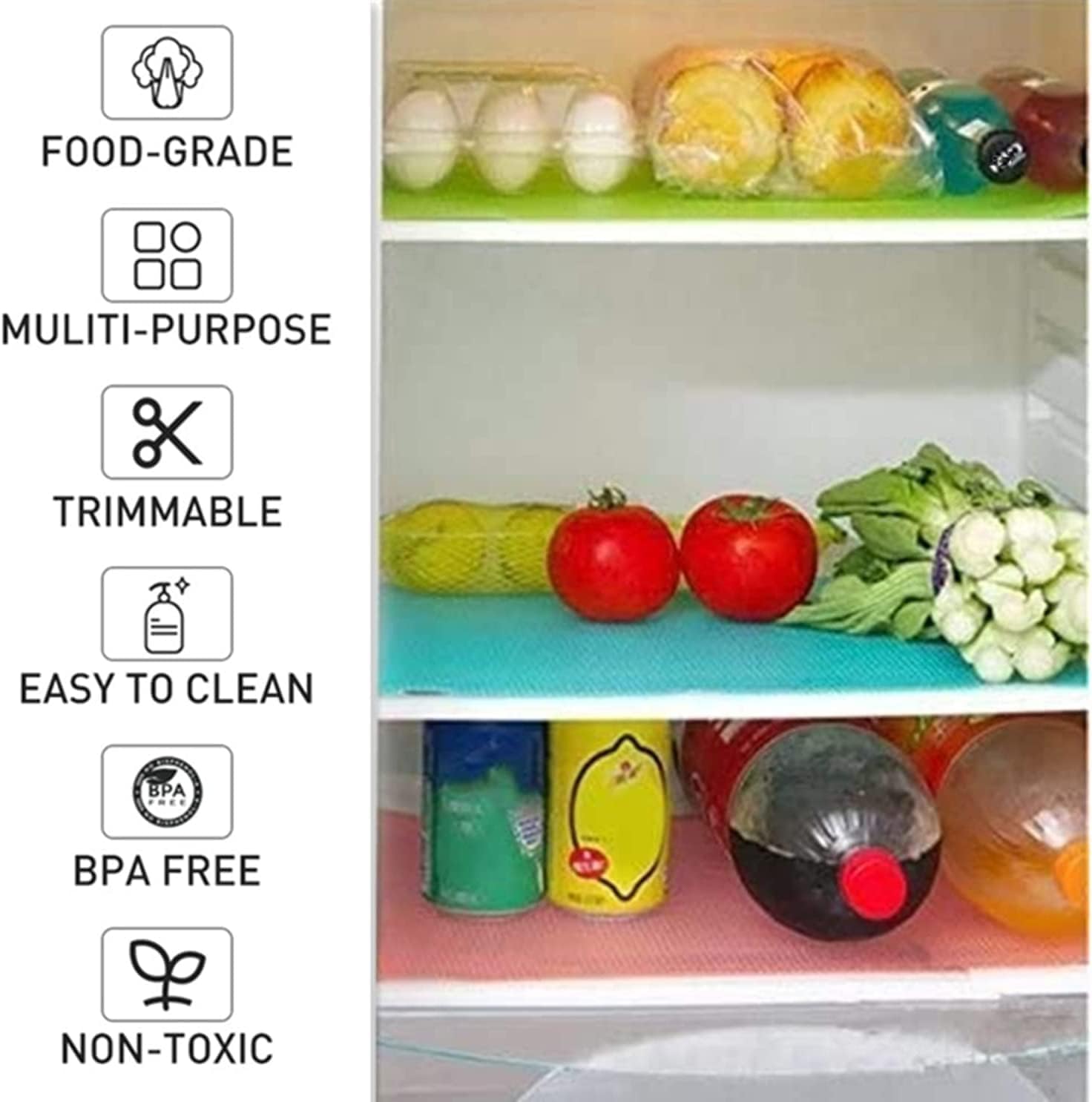 Aiosscd 7 PCS Shelf Mats Refrigerator Liners Washable Refrigerator Pads Fridge Mats Drawer Placemats Home Kitchen Gadgets Accessories Organization for Top Freezer(2green+2pink+3blue)