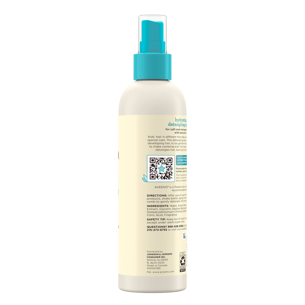 Aveeno Kids Hydrating Detangling Spray with Oat Extract, Quickly Detangles Hair, Tear-Free, Gentle on Sensitive Skin & Scalp, Detangler Spray for Kids, Hypoallergenic, 10 fl. oz