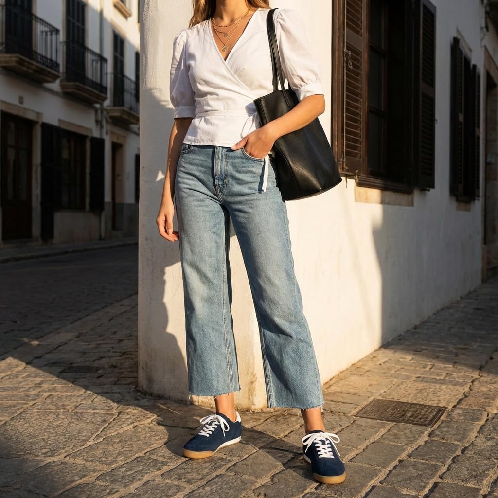 CUSHIONAIRE Topcat 100% Genuine Leather Suede Sneakers for Women, Lightweight Everyday Casual Womens Shoes with Retro Style and Cushioned Comfort, Navy 8.5