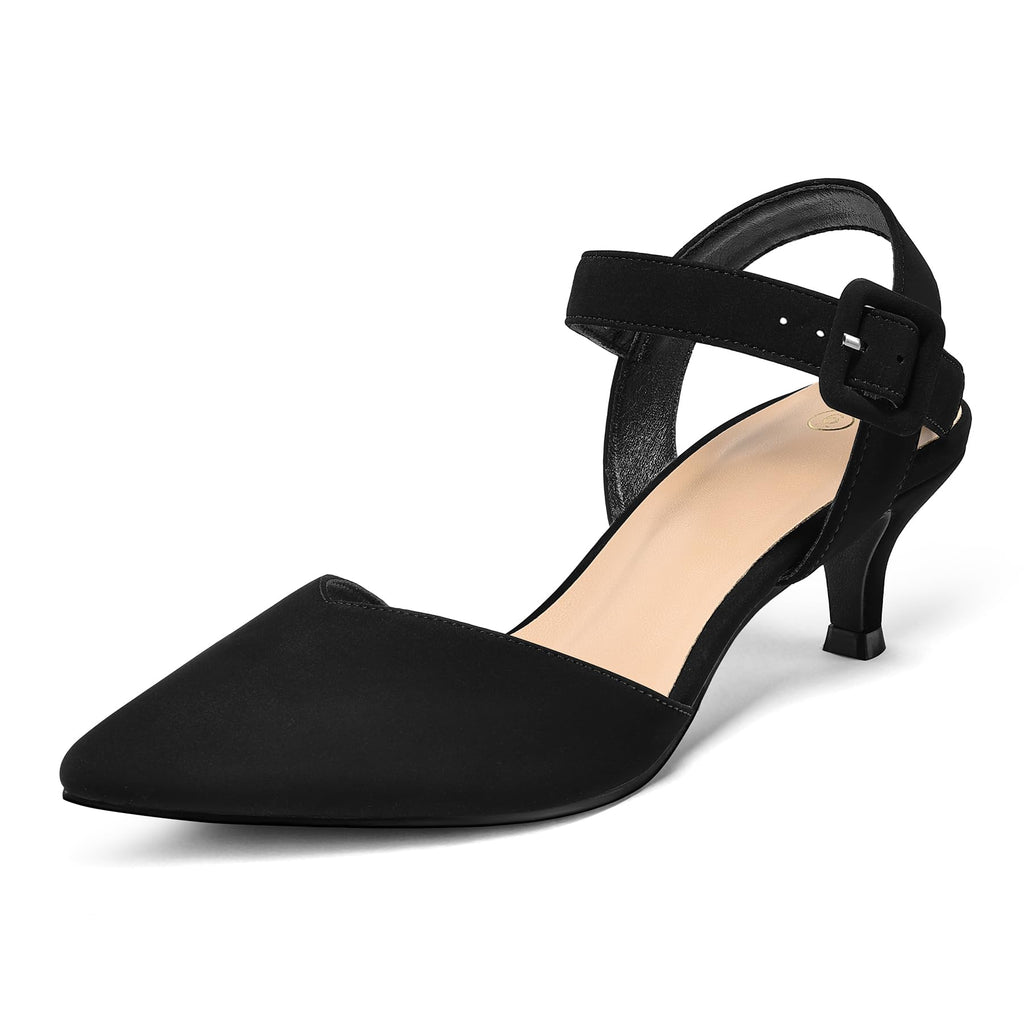 mysoft Women's Kitten Heels Pumps 2 Inch Low Heel Closed Toe Dress Shoes for Wedding Party Office Comfort Fit Medium Wide Width Black Nubuck