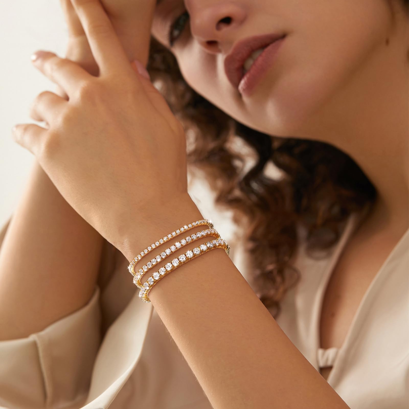 Moissanite Tennis Bracelet, 8.69 Carats Adjustable Bracelet for Women 18K Yellow Gold Plated S925 Sterling Silver Tennis Bracelet D Color VVS1 Round Cut 4MM Moissanite Bracelet Non Tarnish Bracelets