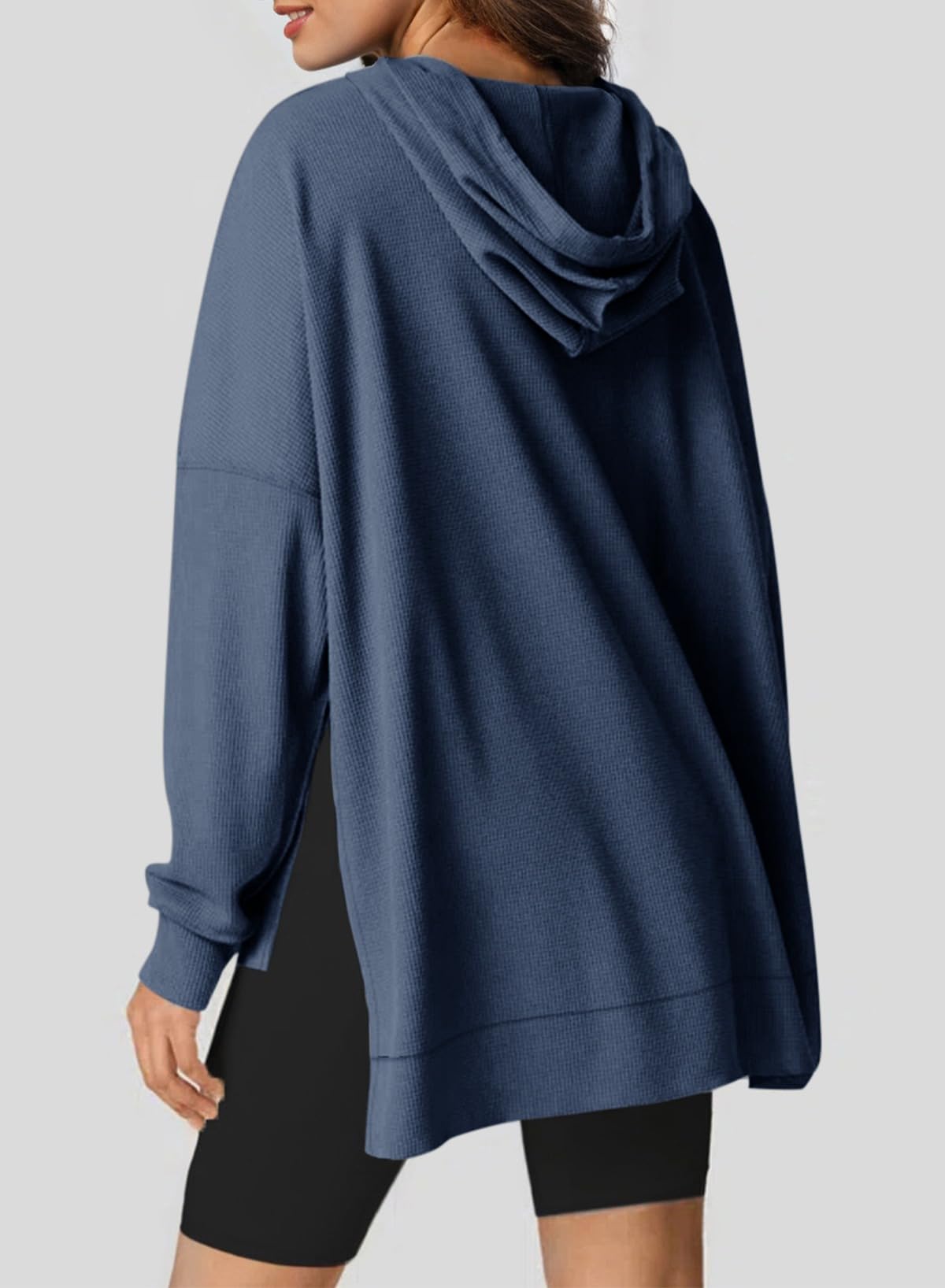 Dokotoo Women Ladies Hoodies Oversized Long Sleeve Sweatshirt for Women 2025 Fashion Plus Size Waffle Knit Winter Clothes Hooded Sweatshirts Casual Loose Hoodie with Pocket Dark Blue Small