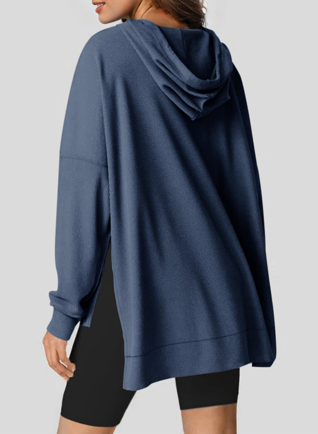 Dokotoo Women Ladies Hoodies Oversized Long Sleeve Sweatshirt for Women 2025 Fashion Plus Size Waffle Knit Winter Clothes Hooded Sweatshirts Casual Loose Hoodie with Pocket Dark Blue Medium