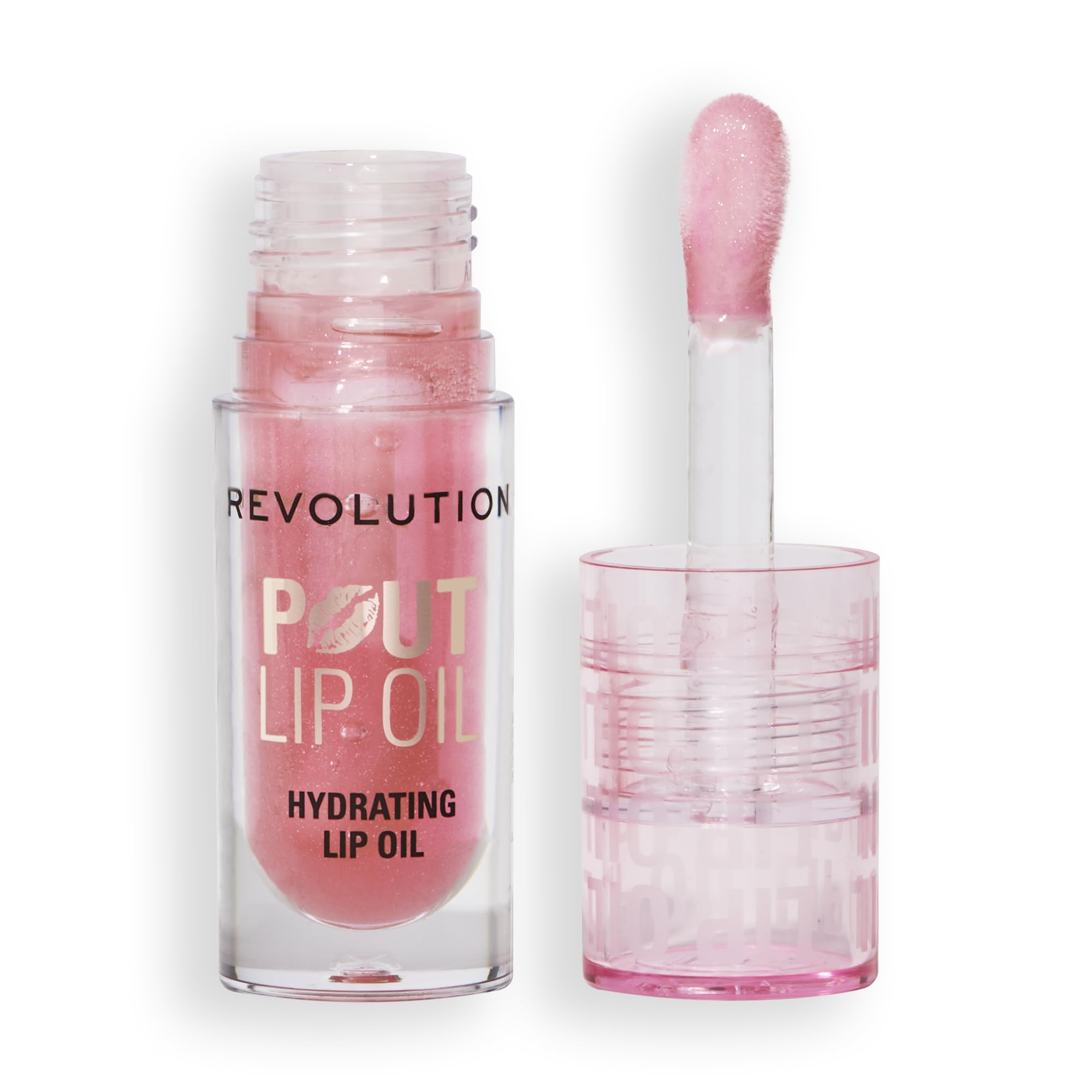 Revolution Beauty London, Pout Lip Oil, Nourishing Tinted Lip Oil, High Shine, Non-Sticky Finish, Vegan & Cruelty-Free, Glam Pink Shimmer, 0.13 oz