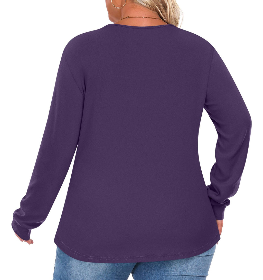 Anymeet Plus Size Tops for Women Fall Long Sleeve 2025 Winter Shirt for Leggings Purple XXXXL
