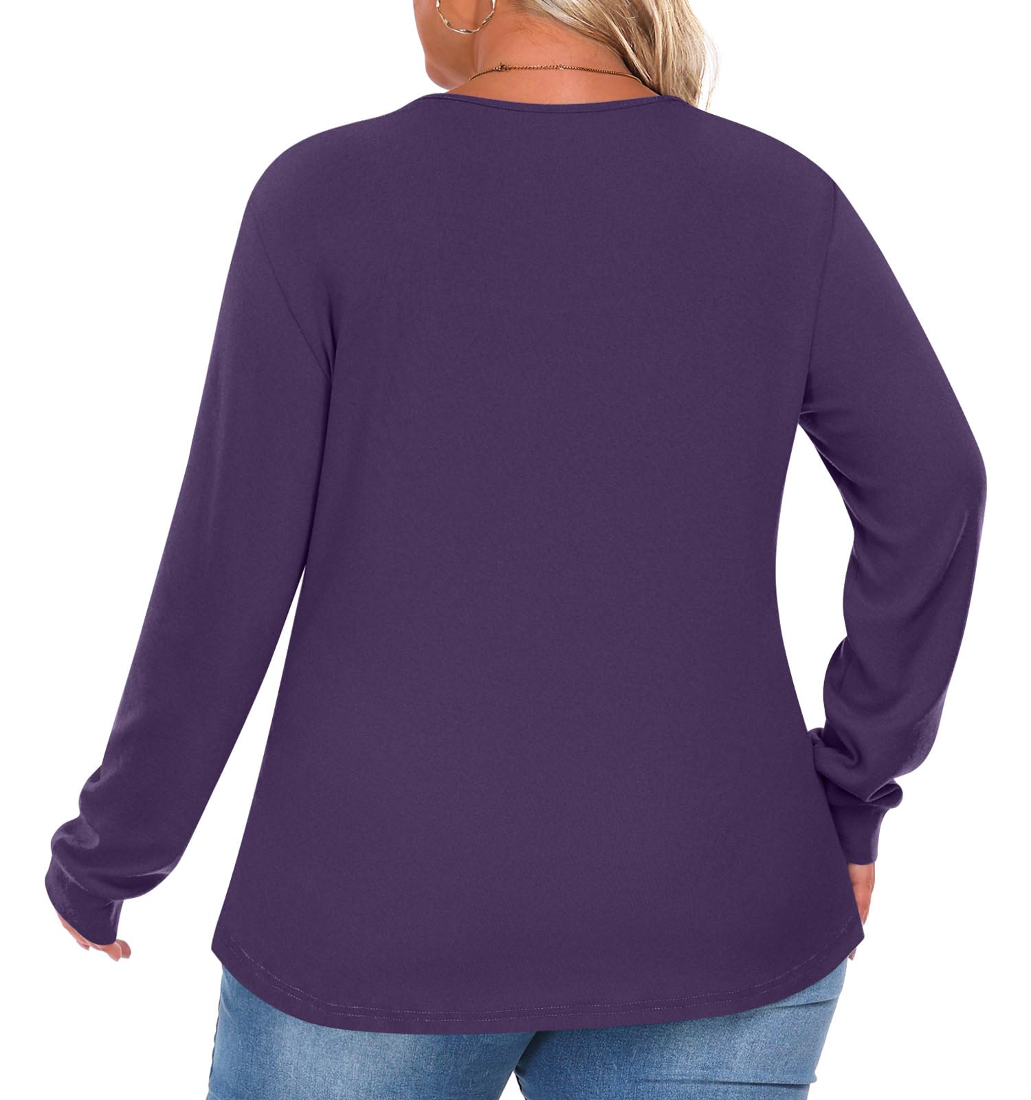 Anymeet Plus Size Tops for Women Fall Long Sleeve 2025 Winter Shirt for Leggings Purple XXXXL