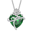 Rocayi Emerald Necklace May Birthstone Necklace for Women 925 Sterling Silver Love Heart Rose Flower Necklace Dainty Jewelry for Women