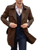 PASLTER Mens Trench Coat Notched Lapel Double Breasted Long Jacket Windbreaker Overcoat Pea Coat