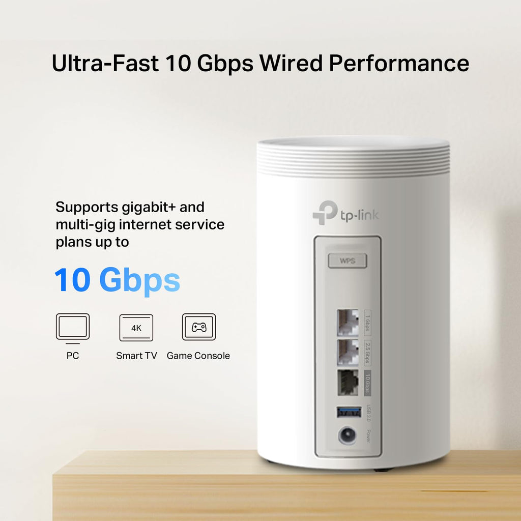 TP-Link Deco 7 Pro BE14000 Tri-Band Wi-Fi 7 Whole Home Mesh System | 8-Stream 14 Gbps | 10 Gbps WAN/LAN Port | Up to 8100 Sq.ft, 200 Devices Capacity | 320 MHz, HomeShield, AI-Roaming (BE67 2-Pack)