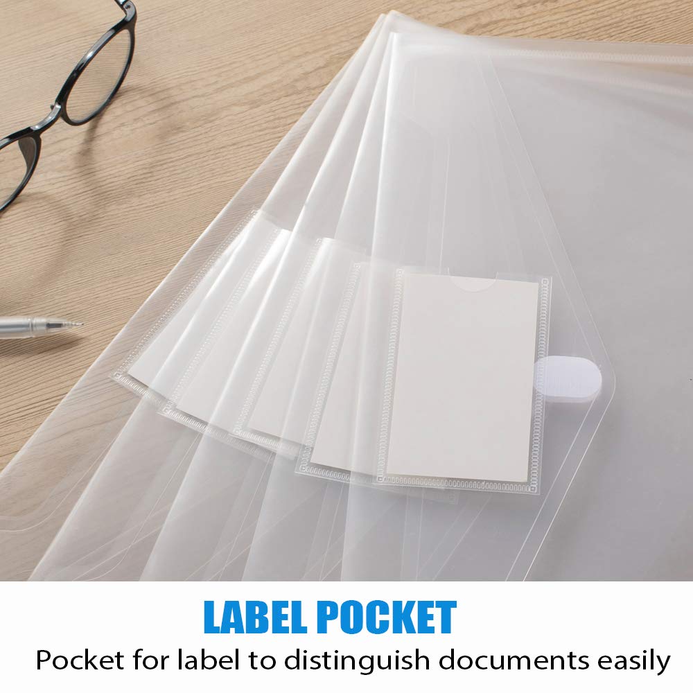 Sooez 10 Pack Plastic Envelopes File Folders, Clear Folder for Document US Letter A4 Size Poly Envelopes with Label Pockets for School Home Work Office Organizer, Clear