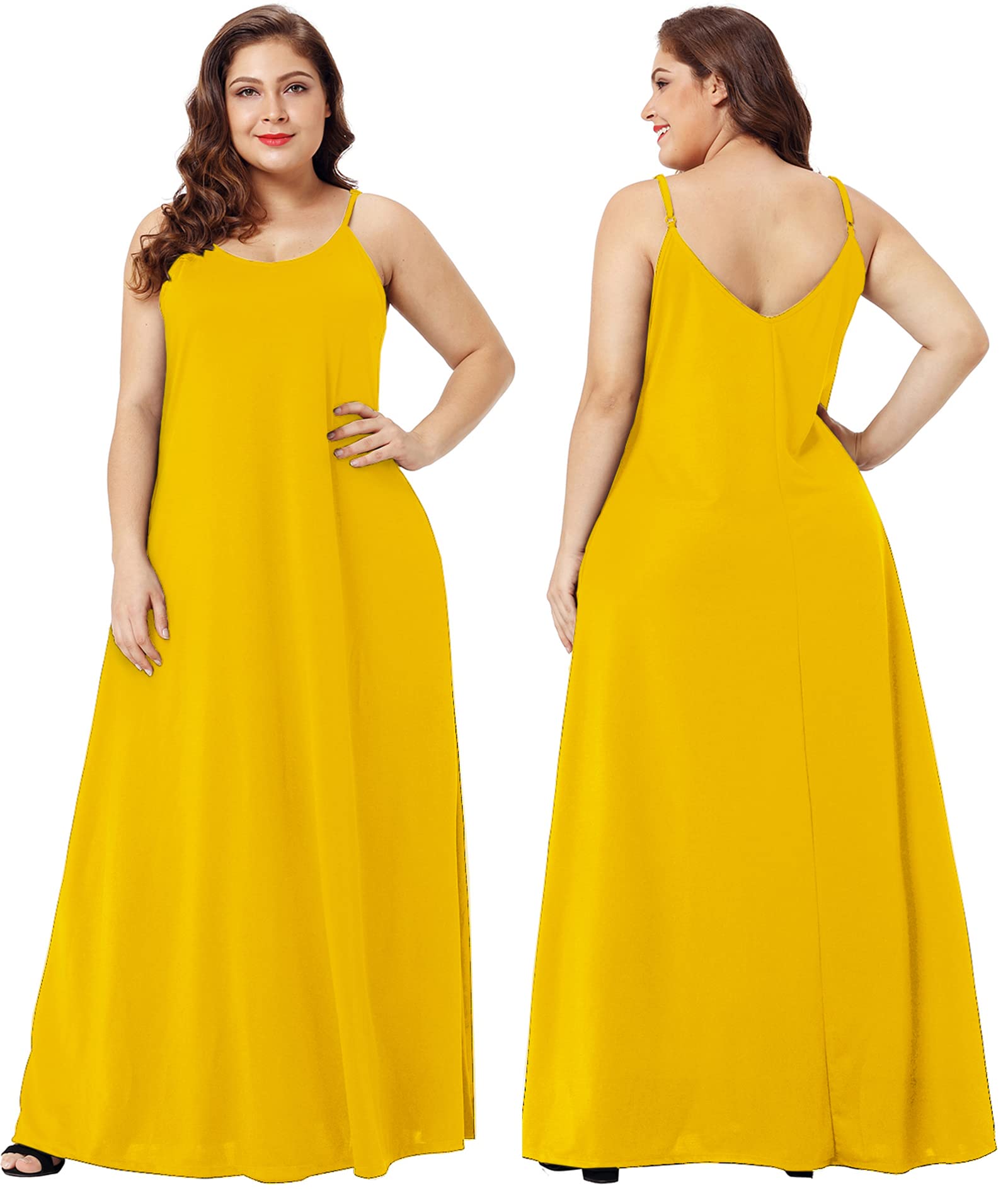 Wolddress Sleeveless Sundress Flowy Party Maxi Dress Adjustable Spaghetti Straps Dress for Daily Wear Work Coffee Shopping, Fall Outings Maternity Gender Reveal Soft Lightweight Yellow Large