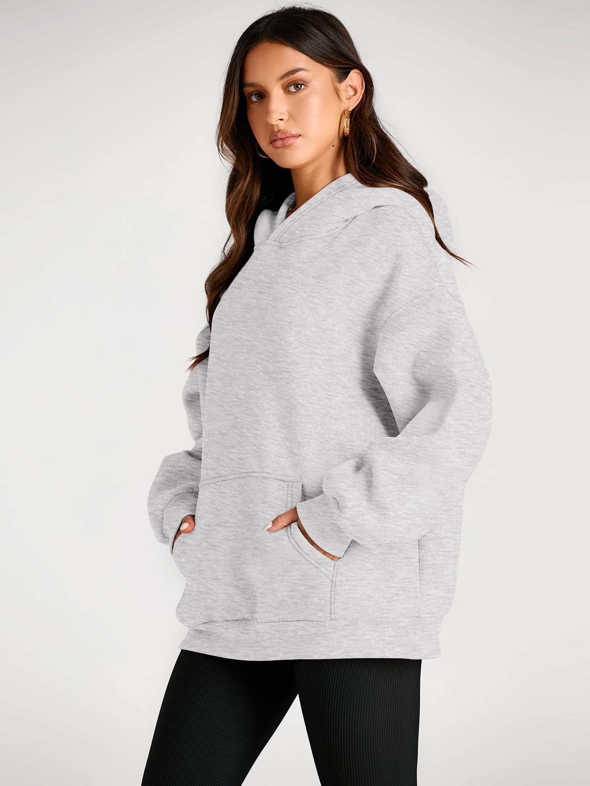 Trendy Queen Womens Oversized Hoodies Fleece Sweatshirts Fall Fashion Pullover Sweaters Winter Clothes Grey M