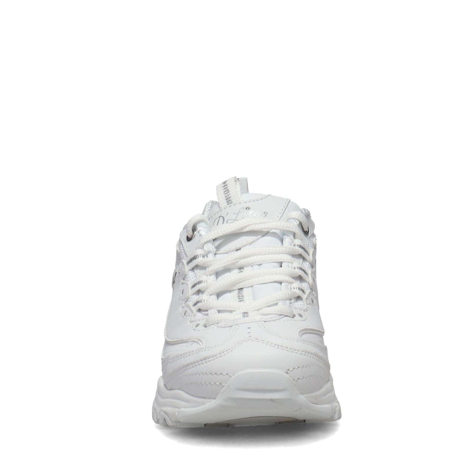 Skechers Women's D'lites Fresh Start Memory Foam Lace-up Sneaker, White/Silver, 9 Wide