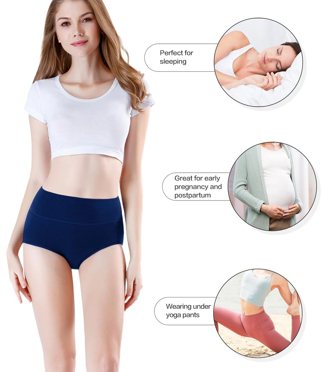 wirarpa 4 Pack Women's Cotton Postpartum Underwear High Waisted Ladies Panties Full Coverage Briefs Assorted X-Large