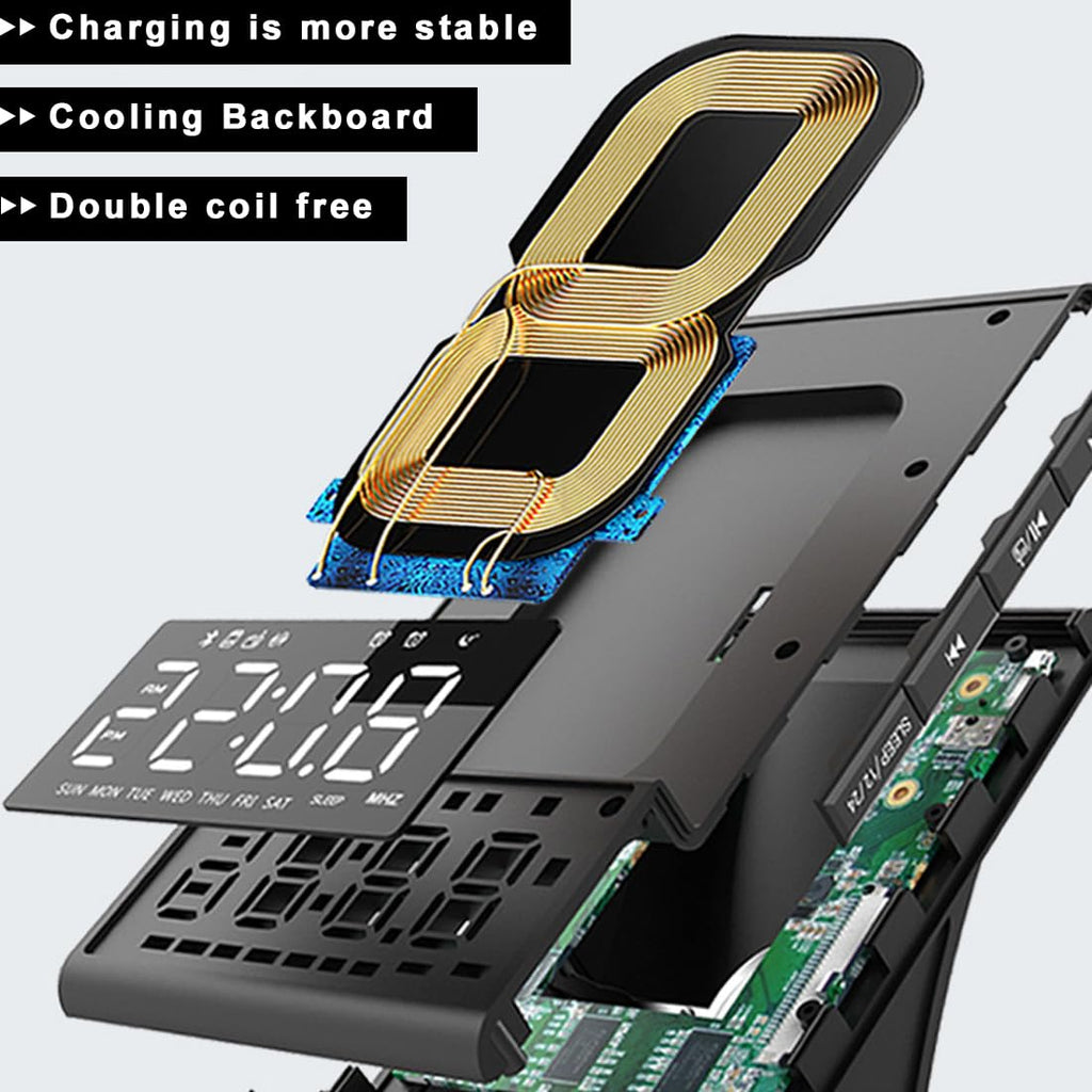 dpnao 8-in-1 Wireless Charging Station with Bluetooth Speaker, Alarm Clock,FM Radio,Remote Control,Fast Charging Dock Compatible with iPhone 17/16/15/14, Samsung S25/S24,Android Phones