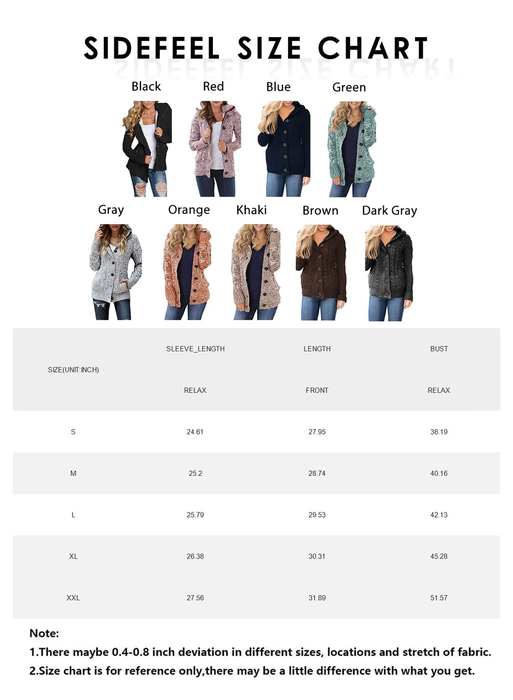 Sidefeel Women's Cardigan Hooded Fleece Lined Jackets Winter Cable Knit Sweater Coat Medium Red