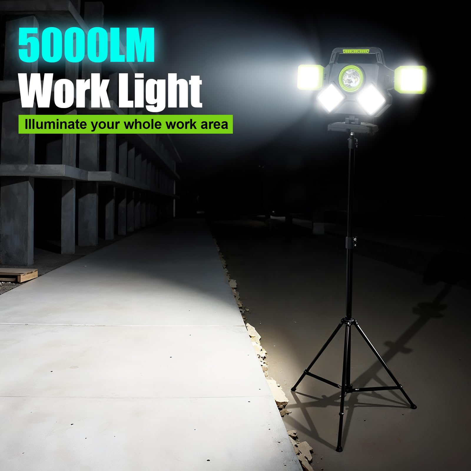 SYLSTAR 55W Rechargeable Work Light, 5000LM Magnetic Work Light, Foldable&360° Rotatable Led Work Light with 6 Light Modes, Portable Work Lights for Mechanic Jobsite Workshop Car Repairing