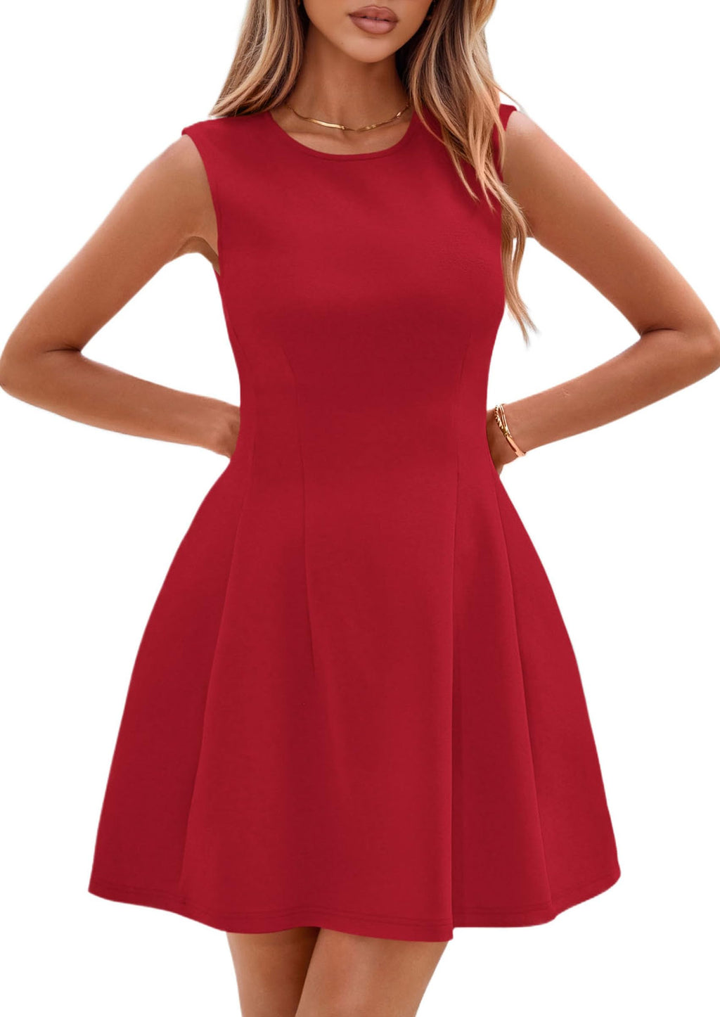 PRETTYGARDEN Summer Dresses for Women 2026 Elegant Classy Spring A Line Business Casual Work Graduation Cocktail Short Dress (Red,Medium)