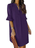 QACOHU Summer Dresses for Women's Summer Tunic V Neck Casual Loose Flowy Swing Shift Dress Purple L