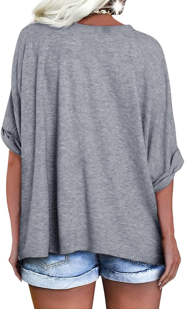 UNCLECAT Women's V Neck Oversized T Shirts Summer Short Sleeve Shirts Loose Casual Tops Tee