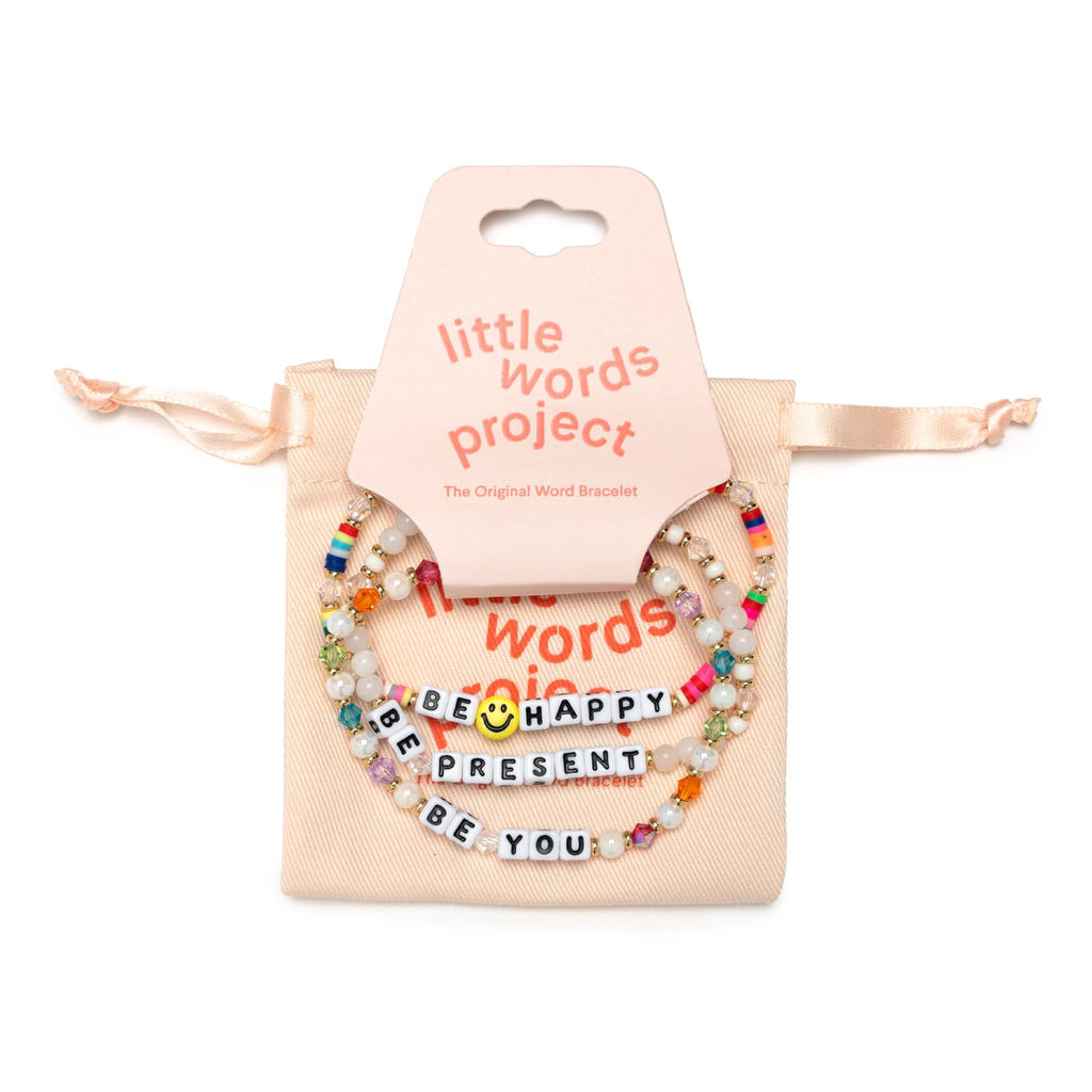Little Words Project Handcrafted and Uniquely Designed Beaded Bracelets - Be Happy Stack - Set of 3 Bracelets - Be Happy, Be Present, Be You
