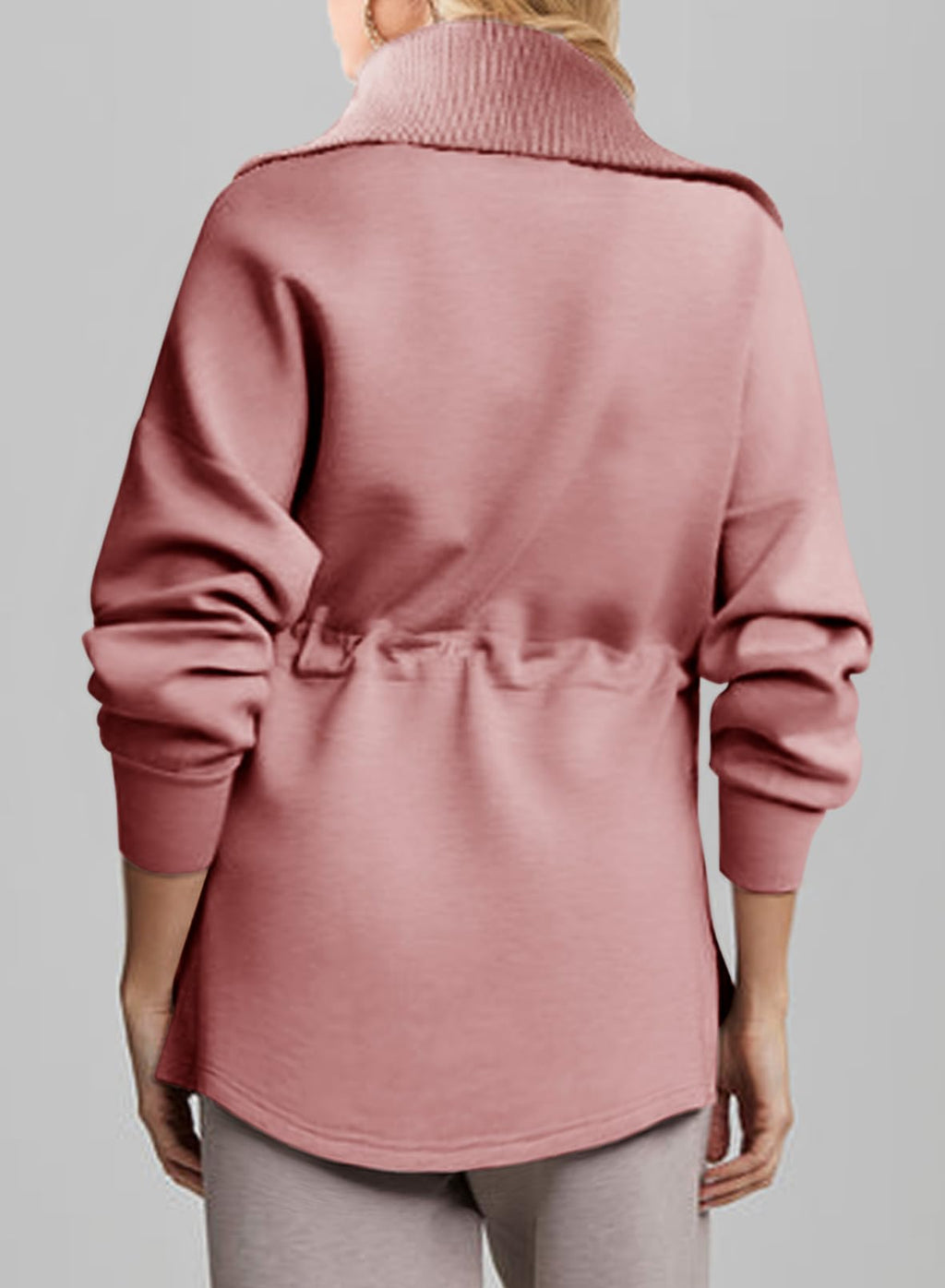 Dokotoo Oversized Sweatshirt for Women Zip Up Long Sleeve Drawstring Waist Casual Lightweight Soft Pullover Quarter Zipper Sweatshirts Tunic Tops Hoodies Fall Winter Outfits Clothes Pink X-Large