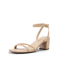 DREAM PAIRS Women's Chunky Strappy Heels Square Open Toe Ankle Buckle Low Heels Sandals for Daily Wedding Party Dress,Size 7.5,Nude-Pu,SDHS2496W