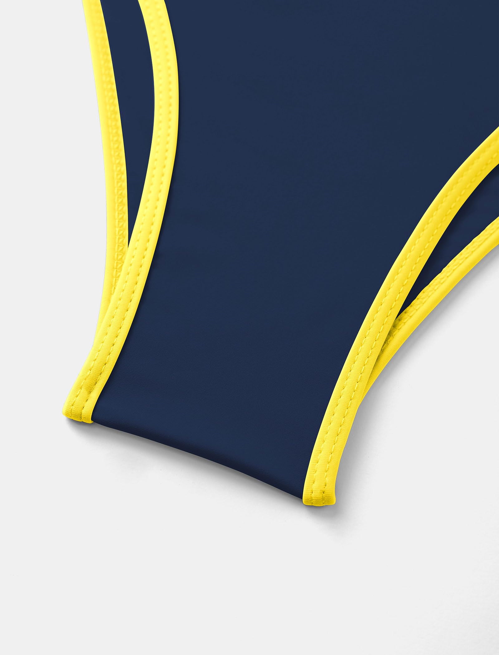 ZAFUL Women's Bandeau Bikini V Strapless Confetti Colorblock Tie Back High Cut Two Piece Swimsuit Bathing Suits (1-Navy Blue+Yellow, M)