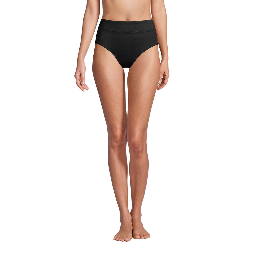 Lands' End Womens Chlorine Resistant High Waisted Bikini Bottoms Black Regular 8