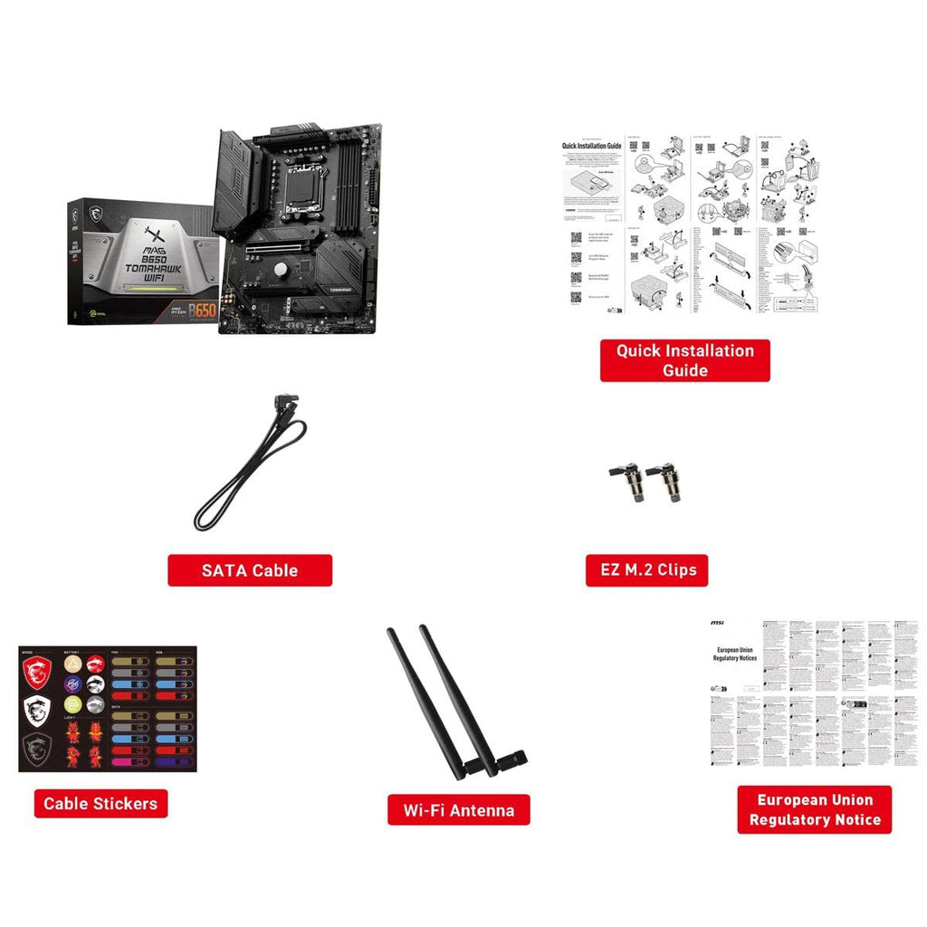 MSI MAG B650 Tomahawk WiFi Gaming Motherboard (AMD Ryzen 9000/8000/7000 Series Processors, AM5, DDR5, PCIe 4.0, M.2, SATA 6Gb/s, USB 3.2 Gen 2, HDMI/DP, Wi-Fi 6E, Bluetooth 5.3, 2.5Gbps LAN, ATX)
