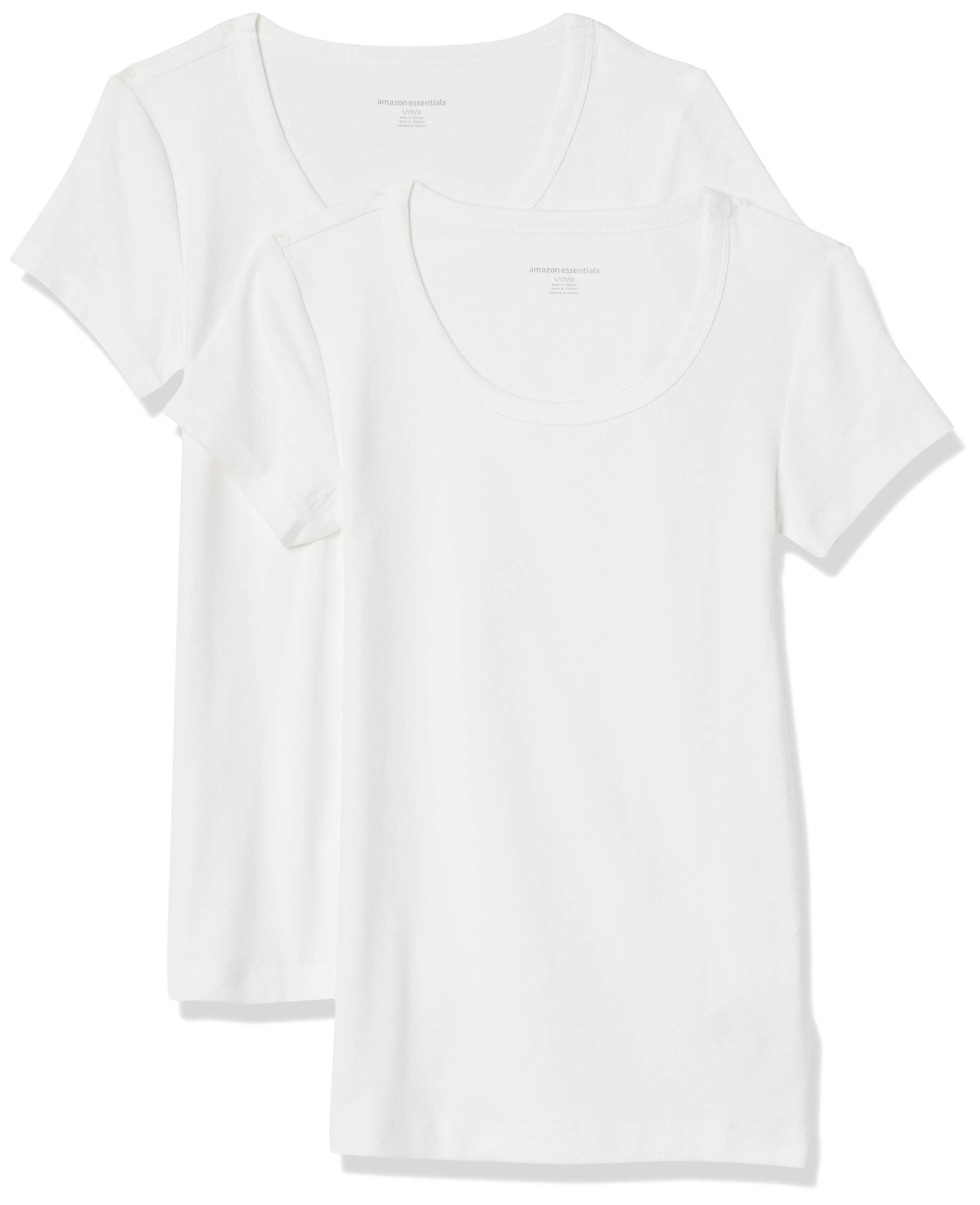 Amazon Essentials Women's Slim-Fit Cap-Sleeve Scoop Neck T-Shirt, Pack of 2, White, Large