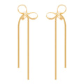 NVWAROCK Cilp-on Gold Bow Earrings Non Pierced Ribbon Bow Dangle Drop Tassel Statement Earring for Women 14K Real Gold Plated Dangling Long chain Earrings
