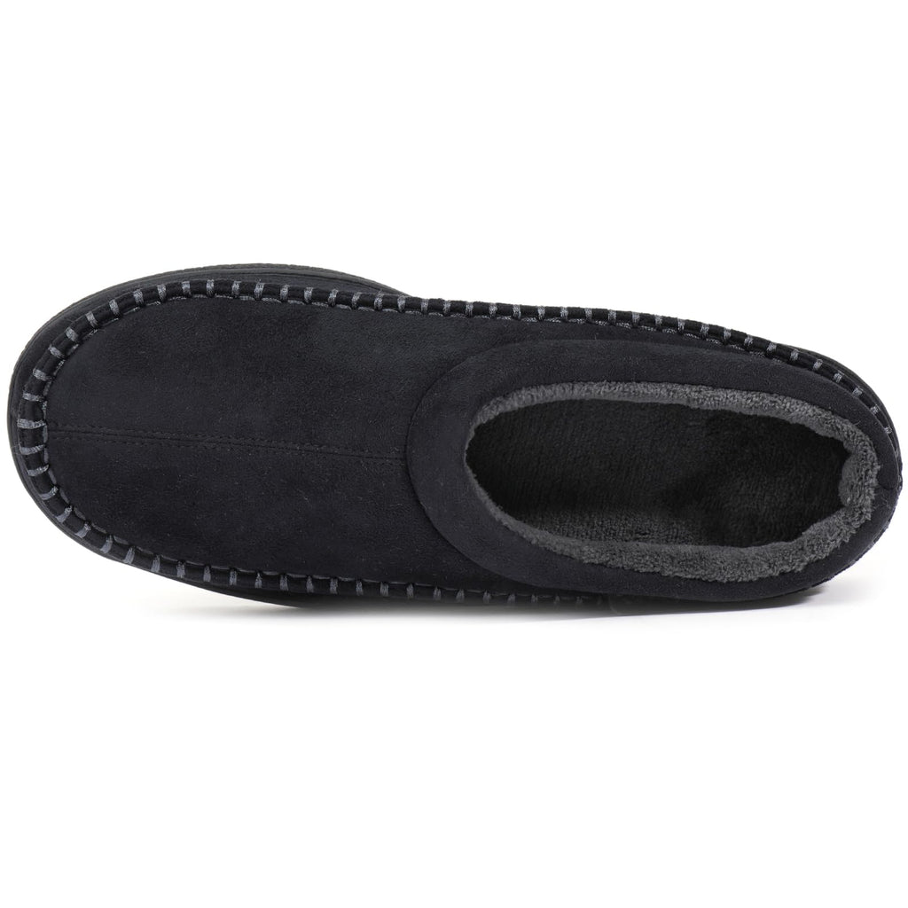 Zigzagger Men's Slip On Moccasin Slippers, Indoor/Outdoor Warm Fuzzy Comfy House Shoes, Fluffy Wide Loafer Slippers,Jet Black, 7-8 D(M) US