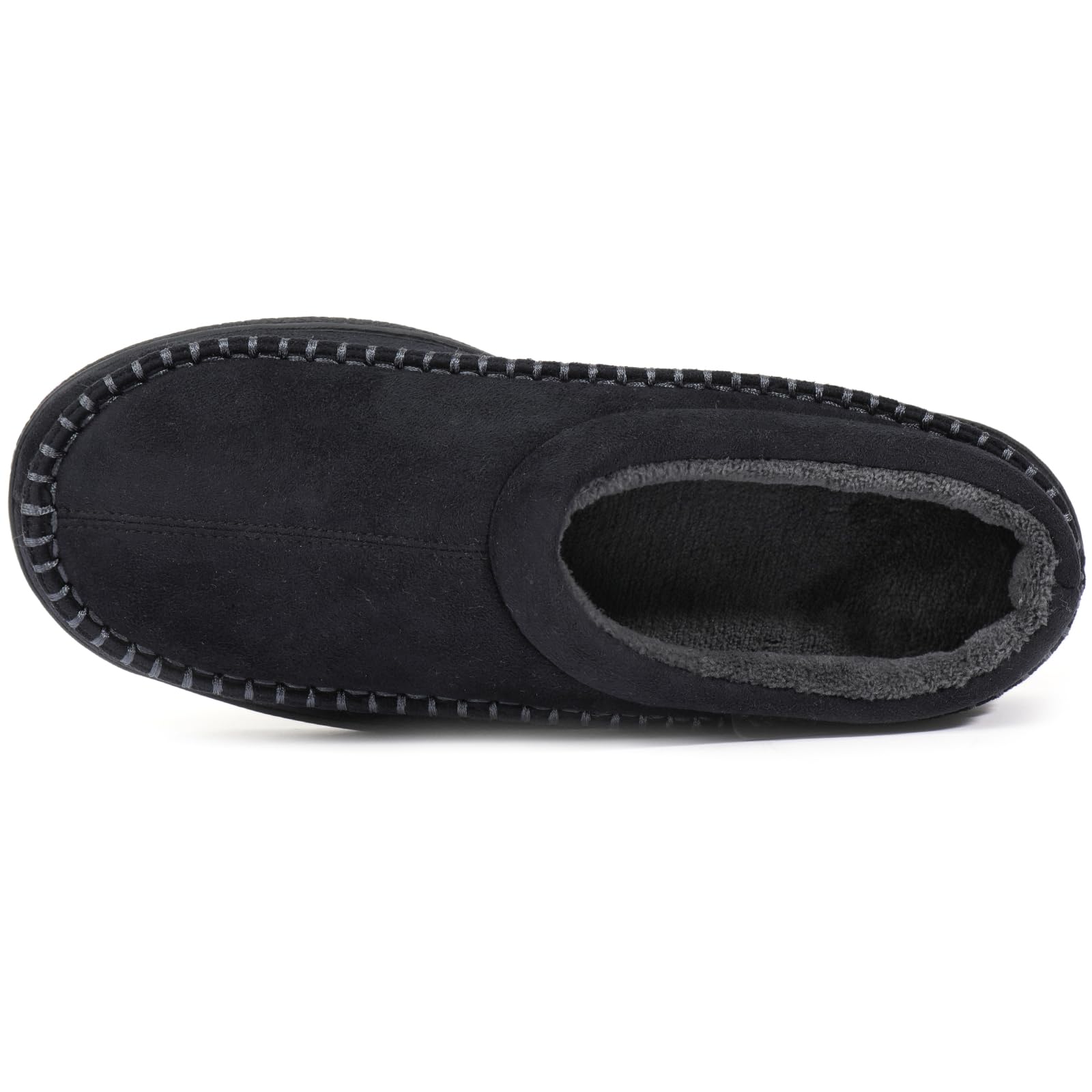Zigzagger Men's Slip On Moccasin Slippers, Indoor/Outdoor Warm Fuzzy Comfy House Shoes, Fluffy Wide Loafer Slippers,Jet Black, 7-8 D(M) US
