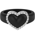 Rinfit Women's Silicone Wedding Band with Stones - Heart Ring with Cubic Zirconia - Black/Silver, Size 8