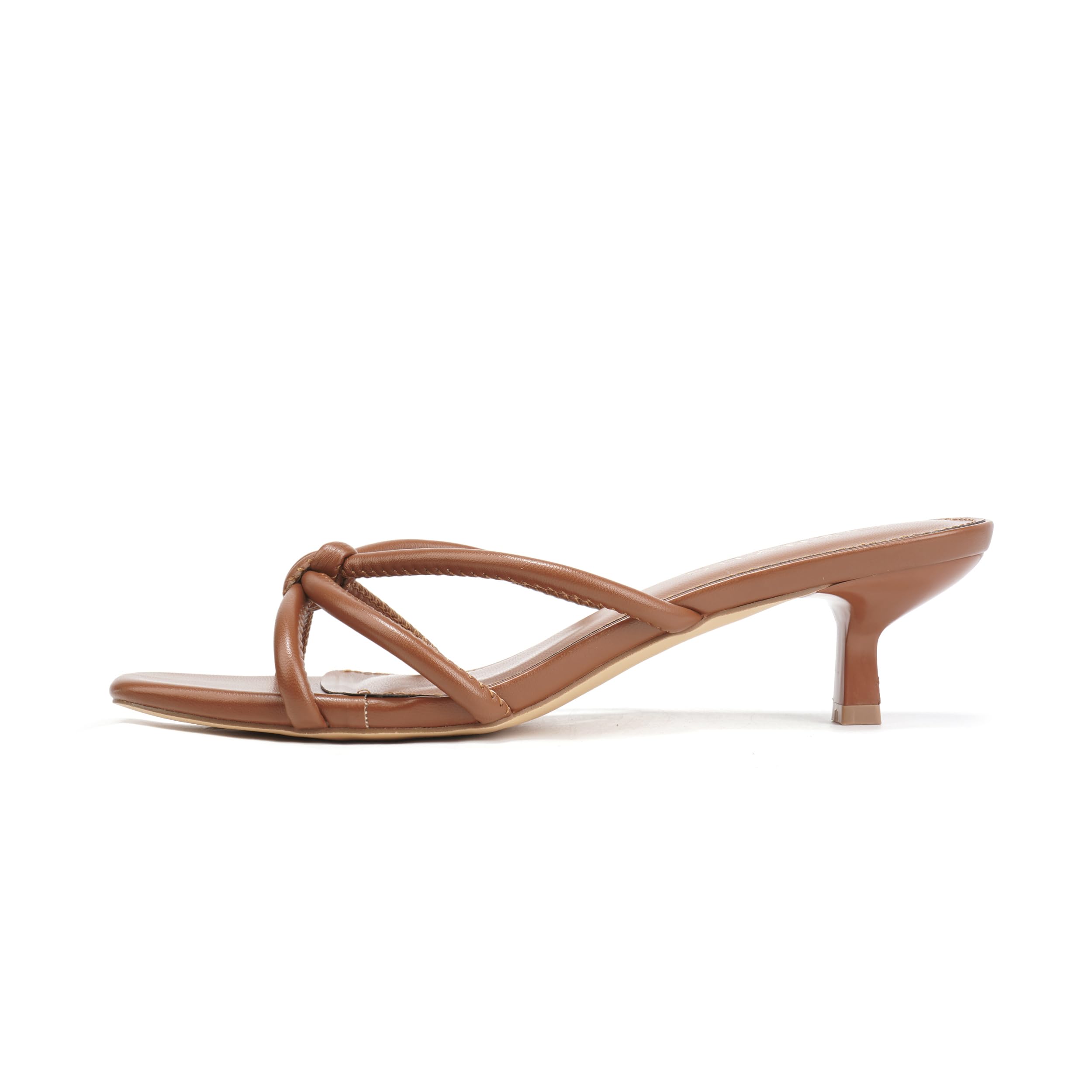 Women's Spaghetti Strap Square Open Toe Kitten Heel High Heel Sandals, Knot Design, Summer Fashion Slippers, Heel Height 1.8~2 inches (Brown, Adult, Women, 9, Numeric, US Footwear Size System, Medium)